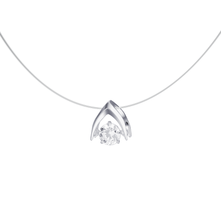 Серебряное колье на леске с танцующим фианитом