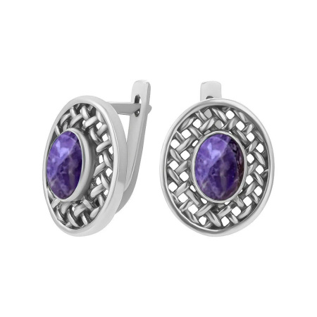 Серьги из серебра с натуральным чароитом