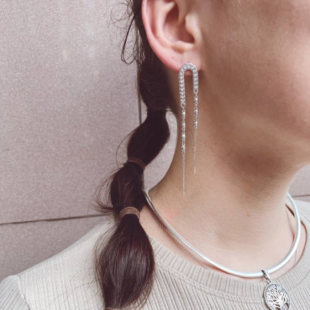 Серьги из серебра длинные цепочки