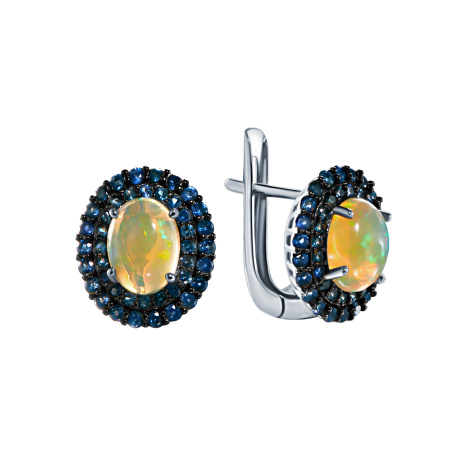 Серебряные серьги с опалом и сапфирами