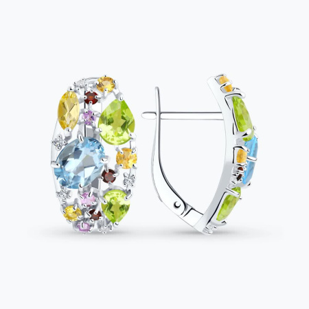 Серьги из серебра с топазом, гранатом, цитрином и фианитом