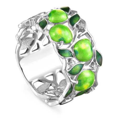 Серебряное кольцо «Яблоко» с бриллиантом и эмалью