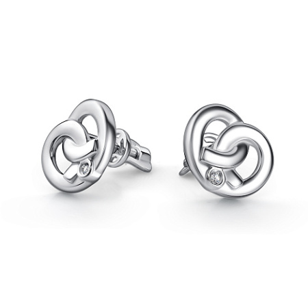 Серьги-пусеты из серебра с фианитами «Крендель»