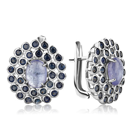 Серьги из серебра с сапфирами и танзанитом