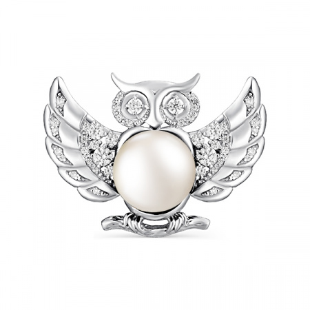 Серебряная брошь с жемчугом