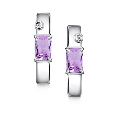 Серебряные серьги с бриллиантами и аметистами