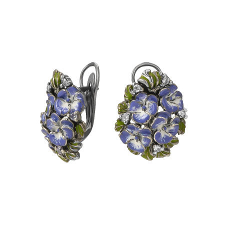 Серьги из серебра с эмалью «Фиалка»