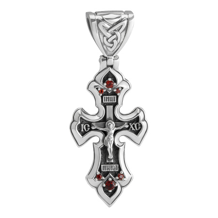 Серебряный крестик с гранатом