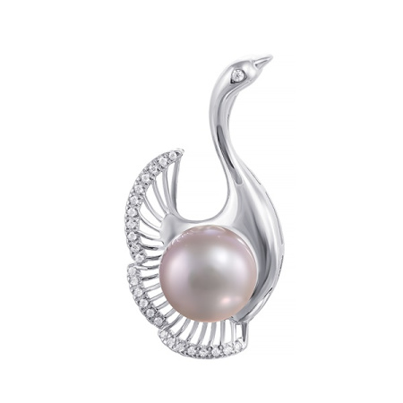 Брошь из серебра с культивированным жемчугом «Лебедь»