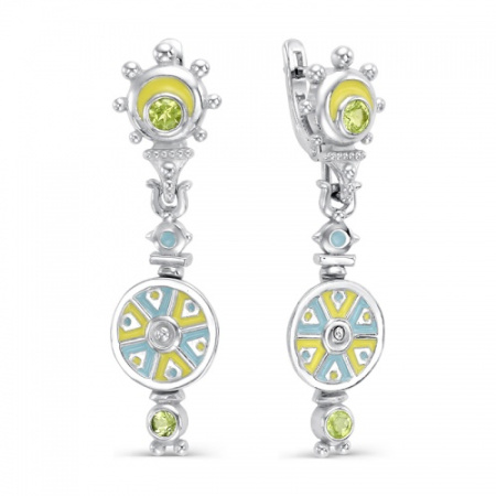 Серьги из серебра с фианитами и эмалью