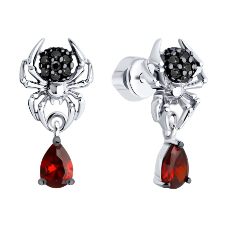 Серьги-пуссеты из серебра с фианитами «Паук»