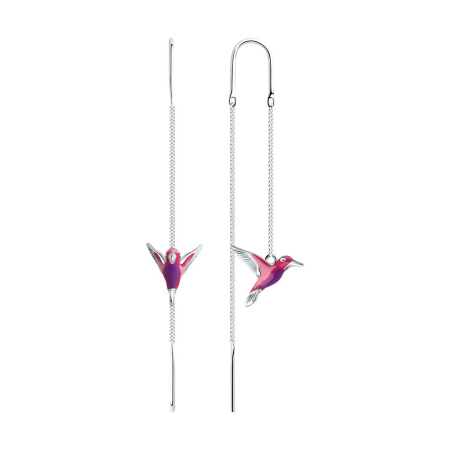 Серьги из серебра с эмалью «Колибри»