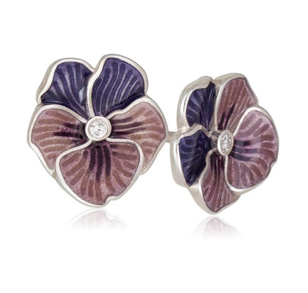 Пусеты из серебра «Анютины глазки» сиреневые