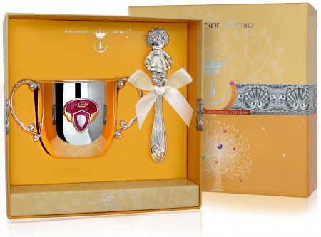 Серебряный набор «Принцесса» поильник и погремушка