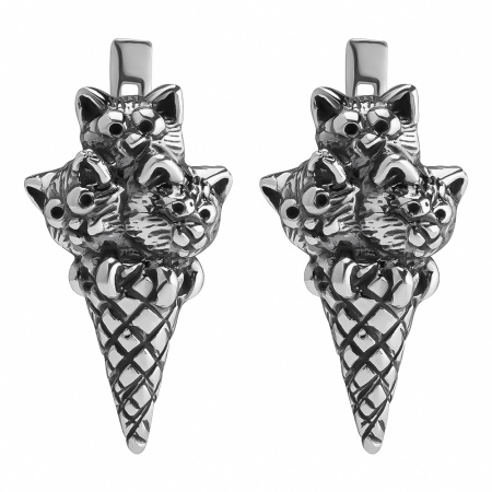 Серебряные серьги «Коты в вафельном рожке» мороженое