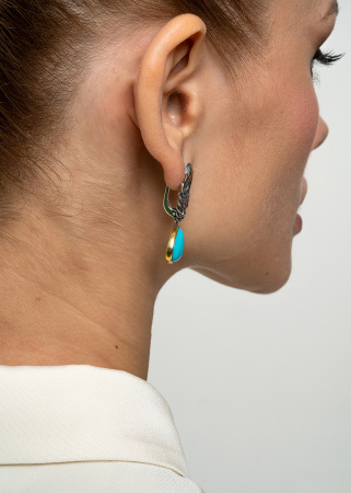 Серьги из серебра с бирюзой в позолоте «Лебедь»