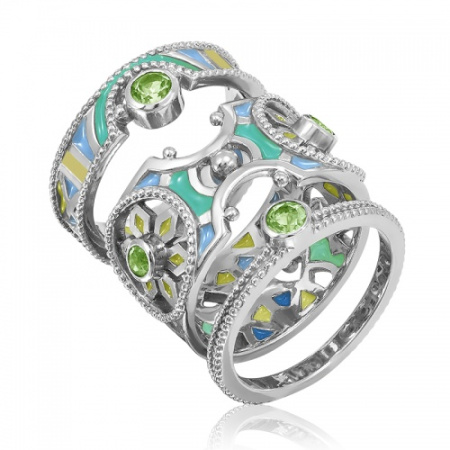 Серебряное кольцо с эмалью и хризолитом