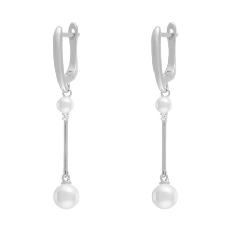 Серебряные серьги с жемчугом и фианитами