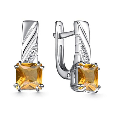 Серьги из серебра с цитрином и бриллиантом