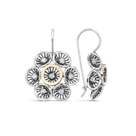 Серебряные серьги с фианитом и золотом