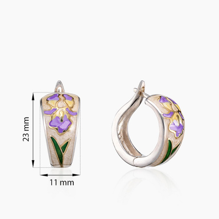 Серебряные серьги «Ирисовый Сумеречный Оттенок» с эмалью
