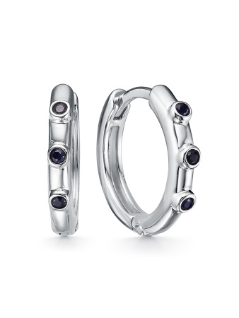 Серьги хупы из серебра с натуральными сапфирами