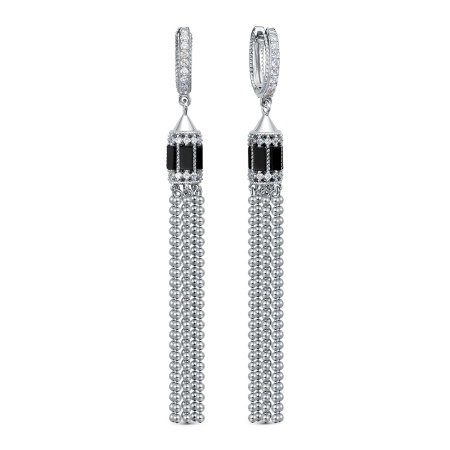 Серьги из серебра с ониксом и фианитами