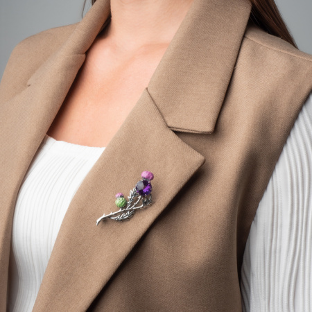 Брошь из серебра с эмалью и цитрином «Чертополох»