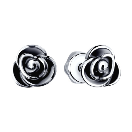 Серьги-пусеты из чернёного серебра «Роза»