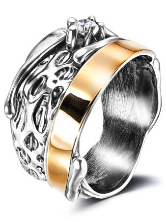 Кольцо из серебра с фианитом и золотом