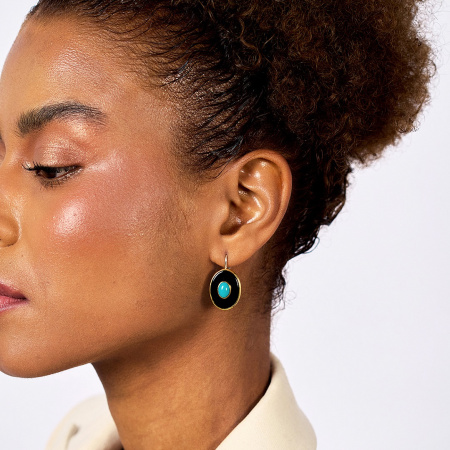 Серьги из серебра «Ночной Океан» с бирюзой и ониксом