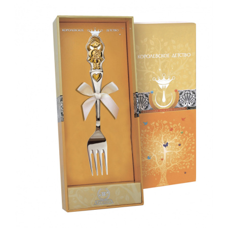 Серебряная вилка детская «Девочка» с позолотой
