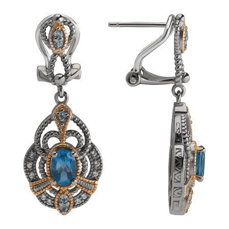Серьги из серебра с топазом и позолотой «Византия»