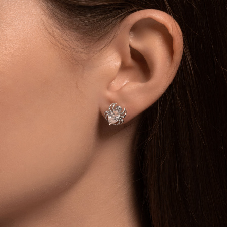 Серебряные серьги-пусеты с фианиатми «Паук»