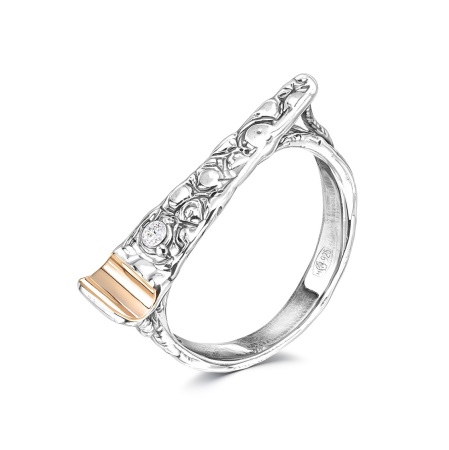Серебряное кольцо с фианитами и золотом
