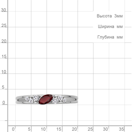 Кольцо из серебра с гранатом и фианитами