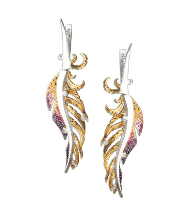 Серьги из серебра с фианитами «Перья»