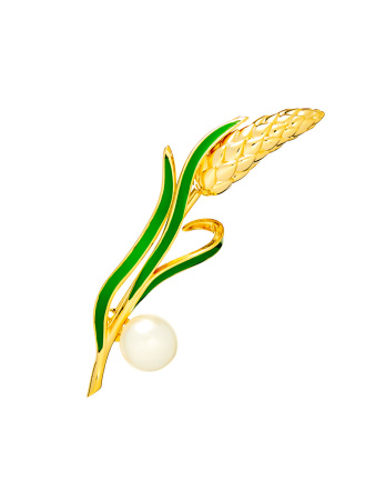 Брошь из серебра с культивированным жемчугом «Колосок»