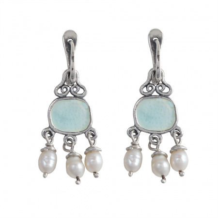Серьги из серебра с эмалью и жемчугом