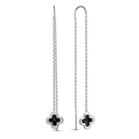 Серебряные серьги с эмалью «Клевер»