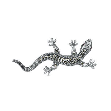 Брошь из серебра с натуральным гранатом и марказитами «Ящерица»