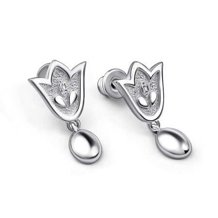 Серьги-гвоздики из серебра с фианитами «Тюльпан»