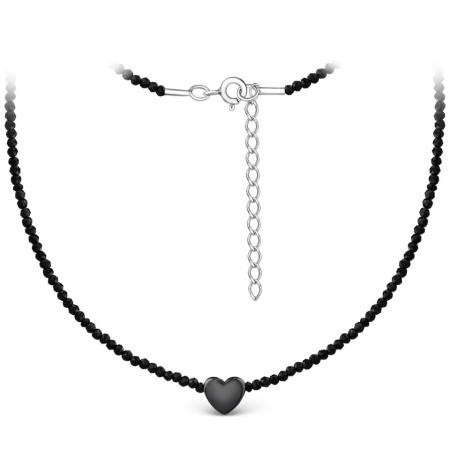 Колье из серебра с гематитом и чёрной натуральной шпинелью «Сердце»