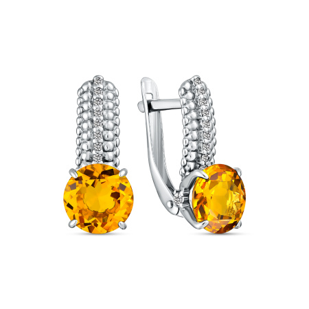 Серьги из серебра с цитрином и фианитами