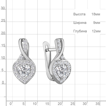 Серьги из серебра с фианитами «Сердце»