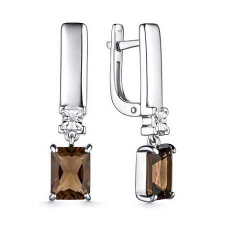 Серьги из серебра с раухтопазом и бриллиантом