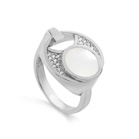 Кольцо из серебра с перламутром и фианитами