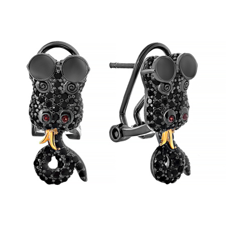 Серьги из серебра с шпинелью «Змейка»