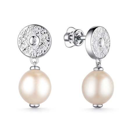 Серьги с жемчугом и бриллиантом из серебра