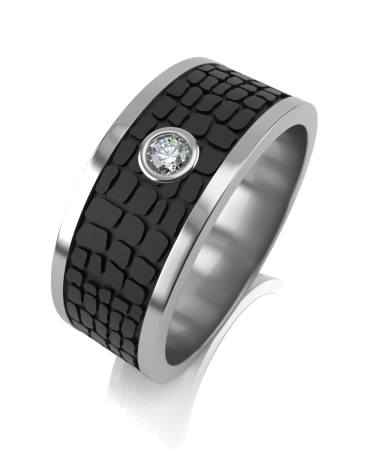 Кольцо из серебра с карбоном и фианитом